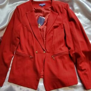 Vivienne Tam Red Blazer Fitted Silhouette and Lapel Collar Size 12